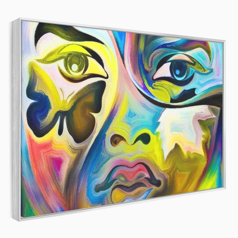 Tablou canvas cu tablou canvas cu chip abstract si fluture, in rama de aluminiu argintiu